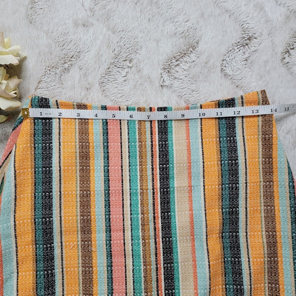 H&M Multicolor Vertical Stripe Fringe Hem Straight Mini Skirt Size US 6 - Picture 9 of 10